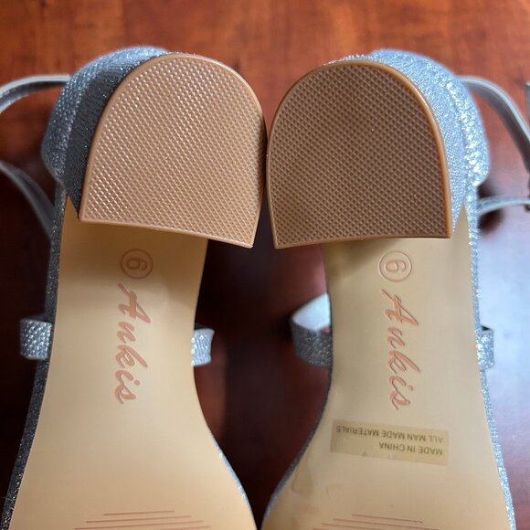 Women's Silver Glitter Ankle Strap Block Heel Sandals - Picture 5 of 8